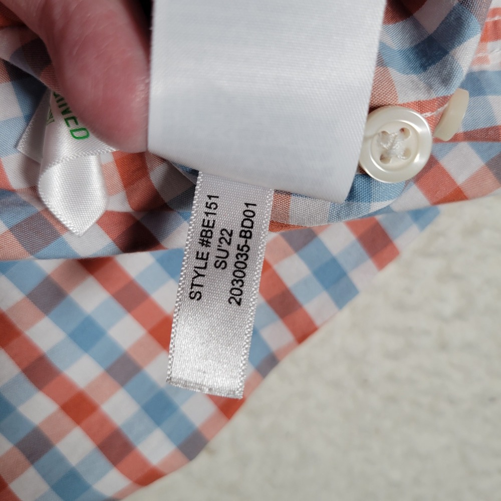 J.Crew Performance Shirt Mens M Orange Blue Gingham Slim Untucked Long Sleeve - Picture 12 of 12